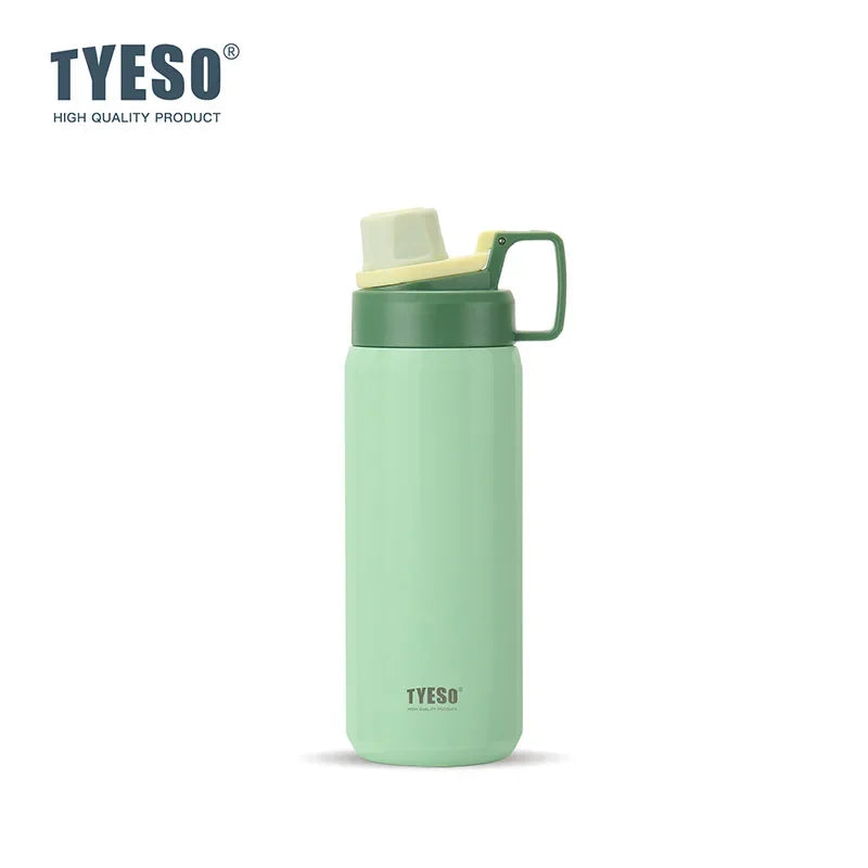 A light green insulated stainless steel water bottle with a silver lid.