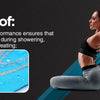 A woman demonstrates the waterproof performance of kinesiology tape on her leg during exercise.