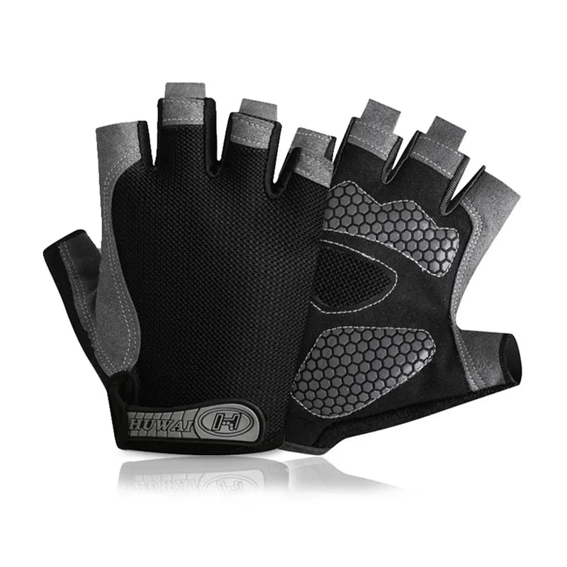 Black breathable half-finger sport gloves for cycling and exercise shown from above