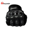 Black durable full finger motorcycle riding gloves with a padded palm and wrist strap.