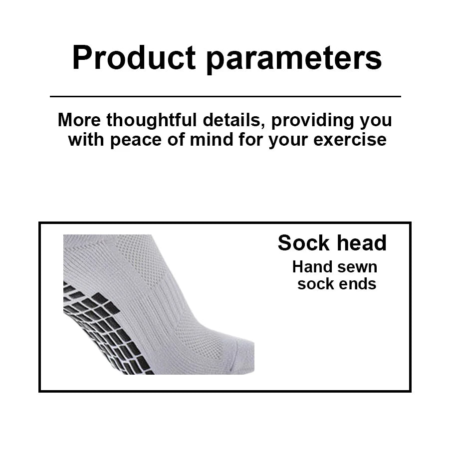 A white athletic grip sock shown from the side, highlighting hand-sewn sock ends.