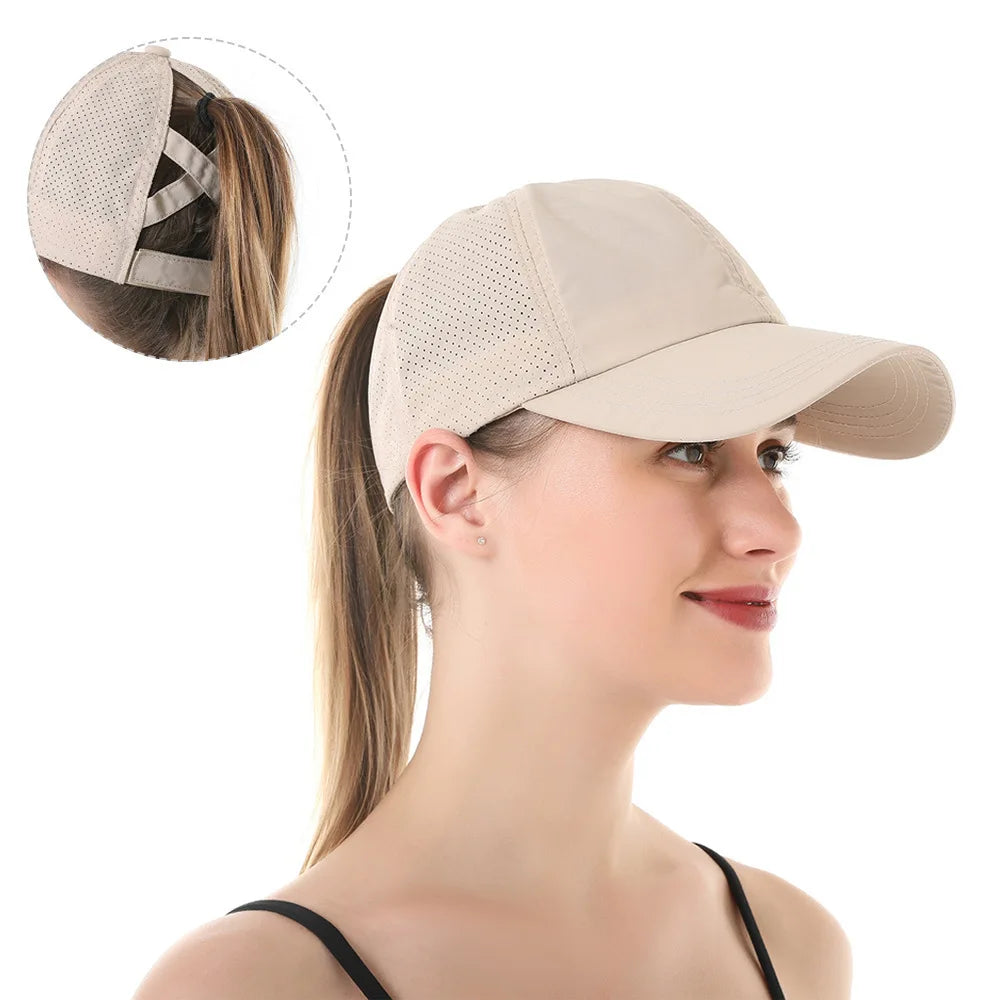 Women's Quick-Dry Mesh Baseball Cap with Ponytail Opening