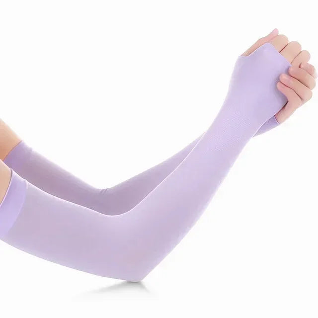 A hand wearing a purple ice sleeve for sports and outdoor activities