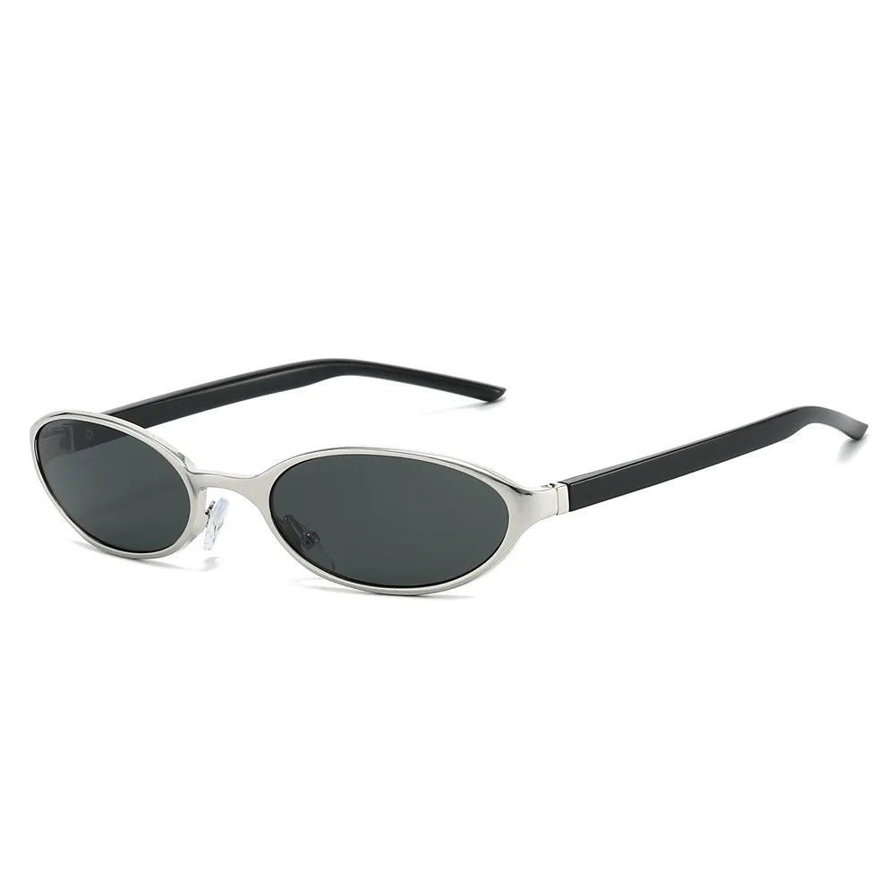 Retro Oval Sunglasses with Slim Metal Frame