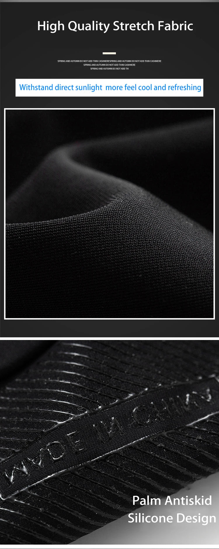 Close-up of black stretch fabric with silicone design on an arm sleeve.