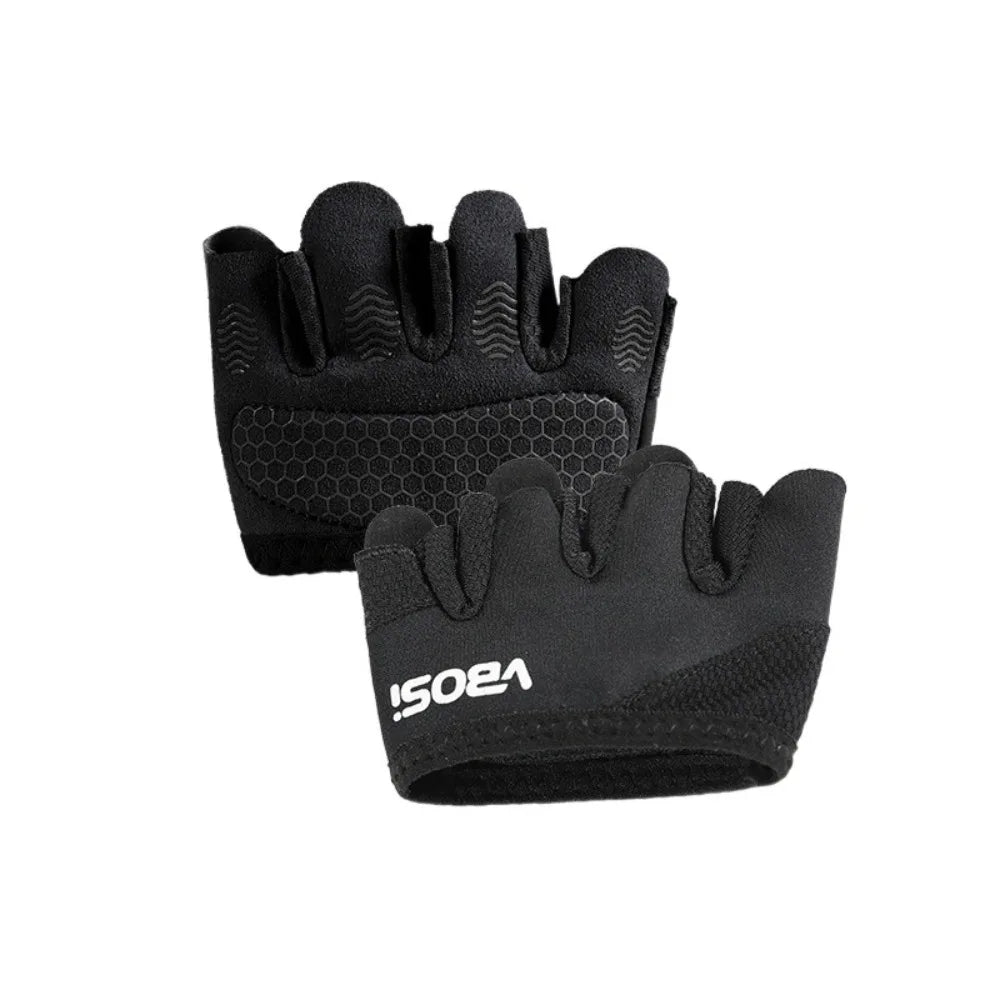 Black ergonomic anti-slip gym lifting gloves shown from the palm side.