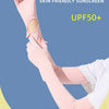 Pink ice silk sunscreen fabric arm sleeves shown on a hand, demonstrating cold to the touch skin friendly sun protection.