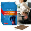 A package of Monclique sciatic nerve patches shown next to a person applying the patch on their leg.
