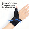 A hand wearing a black circumferential compression wrist fixation wrist brace.