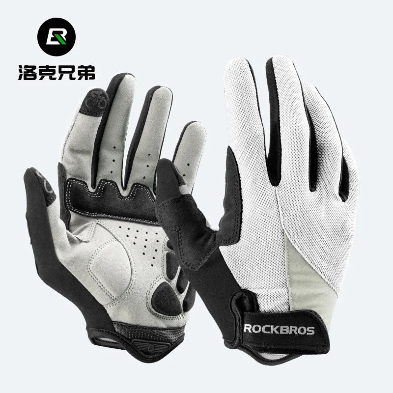 A pair of light gray and black All-Weather Cycling and Riding Gloves displayed against a white background.
