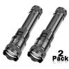 A pair of black tactical LED flashlights with zoomable torches and USB charging capabilities.