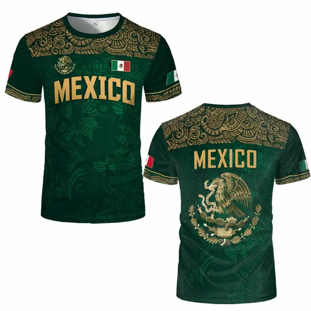 Dark green men's t-shirt featuring a gold eagle graphic and the word MEXICO on the chest.