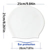 White silicone swimming cap with ear protection, measuring 25cm/9.84in.