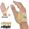 A beige silicone sheath brace worn on a hand and wrist for thumb joint stabilization.
