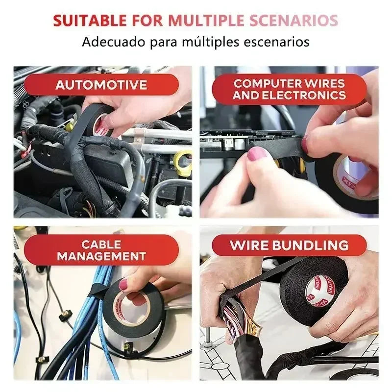 Nahaufnahme von speziellem Isolierband für elektrische Anwendungen in der Automobil- und Kabelbündelungsbranche.