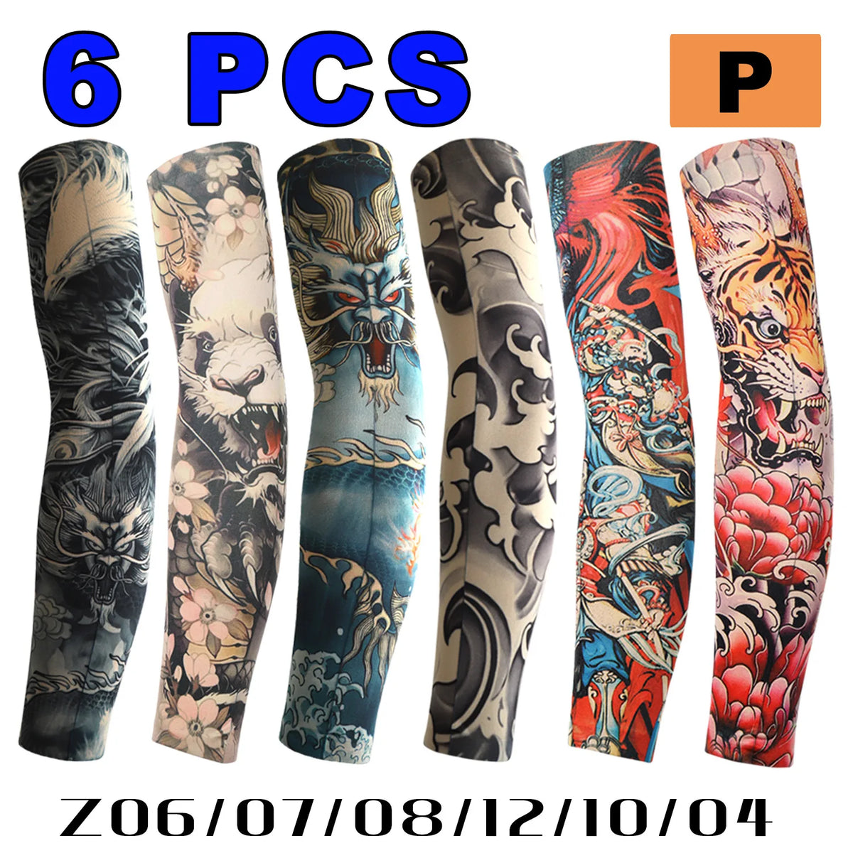 Six packs of black and colorful breathable arm sleeves for UV protection