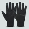 A pair of black sports football gloves for outdoor activities shown against a light gray background.