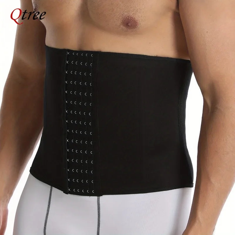 A black slimming corset waist trainer belt worn by a person, visible on the torso and waist area.