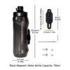 Black magnetic water bottle with a quick-release cap and mounting hardware.