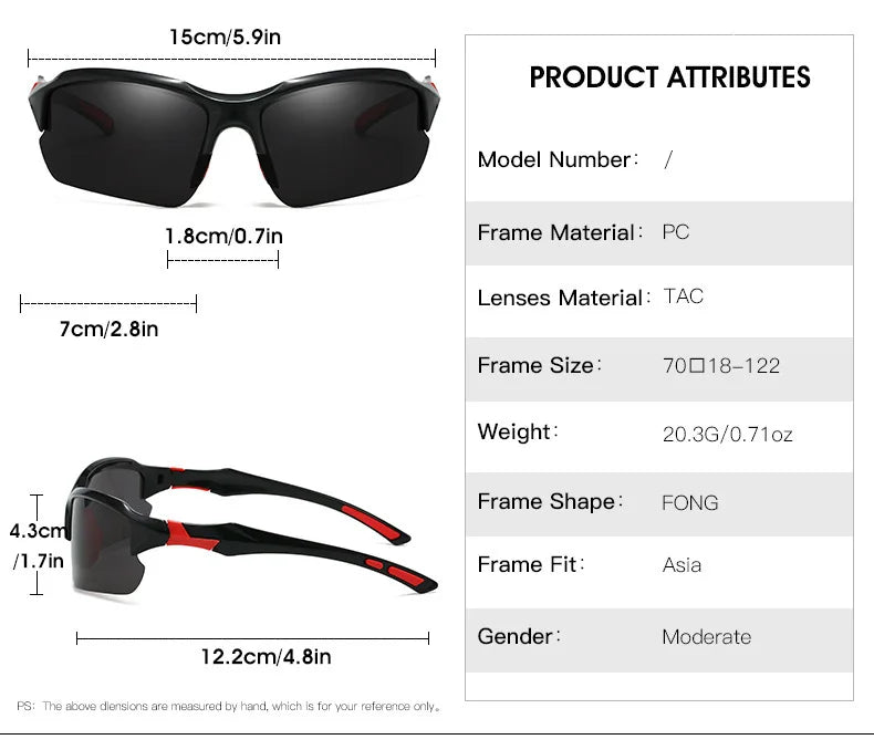Polarized Half-Frame Sport Sunglasses with Anti-Glare Lenses