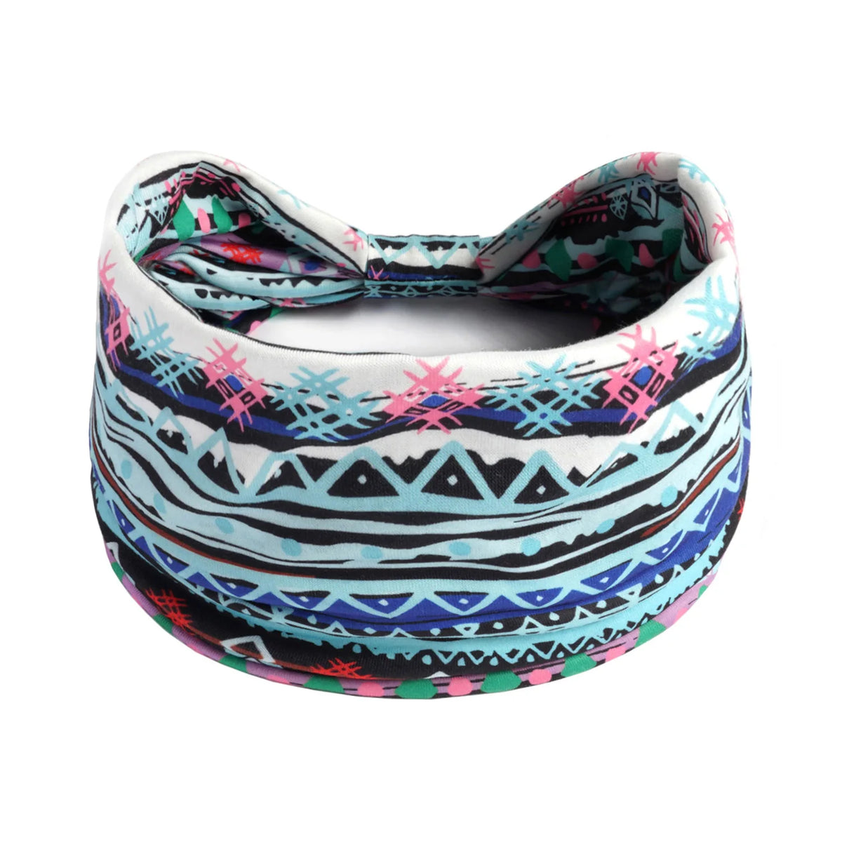 Gemustertes, einfarbiges, breitenrandiges Baumwoll-Yoga-Headband mit gerafftem oberen Teil.