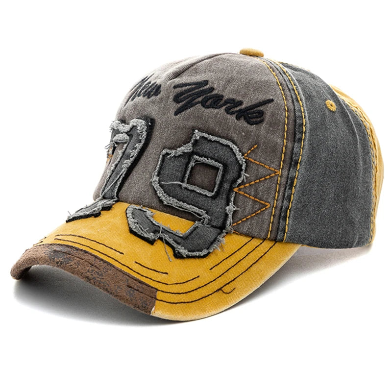 Vintage Washed Cotton Baseball Cap with Letter Embroidery