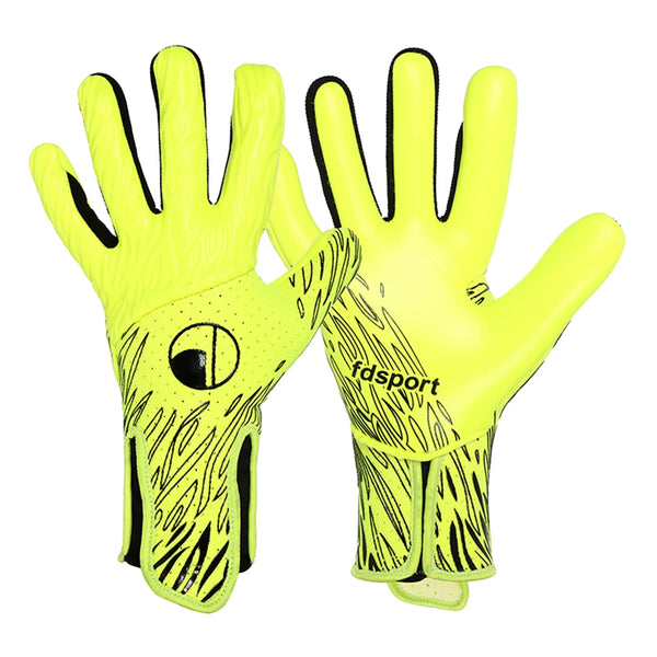 A pair of neon yellow goalkeeper gloves for soccer or football