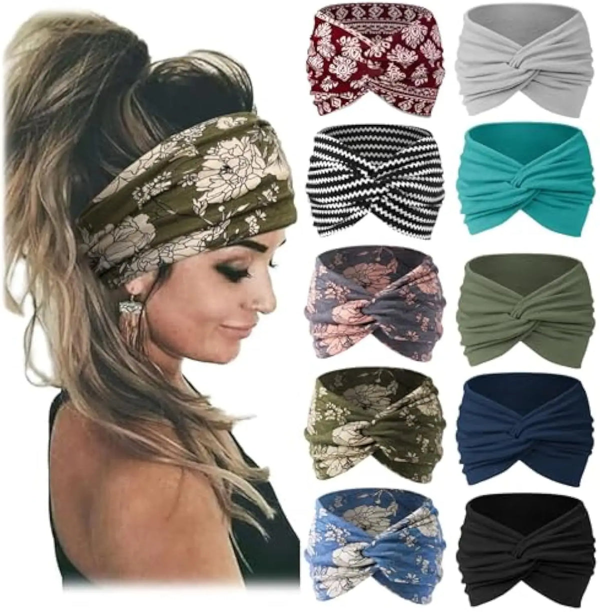 Colección de bandas para la cabeza de tela en varios patrones y colores para fitness y yoga