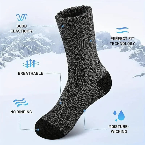 A close-up view of a black merino wool hiking sock highlighting features like elasticity, breathability, and moisture-wicking