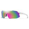 Lunettes de soleil sportives avec verre dégradé rose et vert.