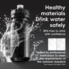 A black sports water bottle labeled Rock Bros being filled with water, emphasizing healthy materials and BPA-free drinking.