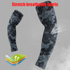 Black stretch breathable fabric compression arm sleeves shown with a diagram illustrating layered support.