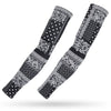 Black ice silk arm sleeves featuring intricate white paisley and floral patterns