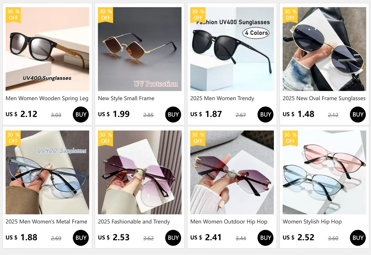 Vintage oval sunglasses with UV400 protection shown in various colors and styles.