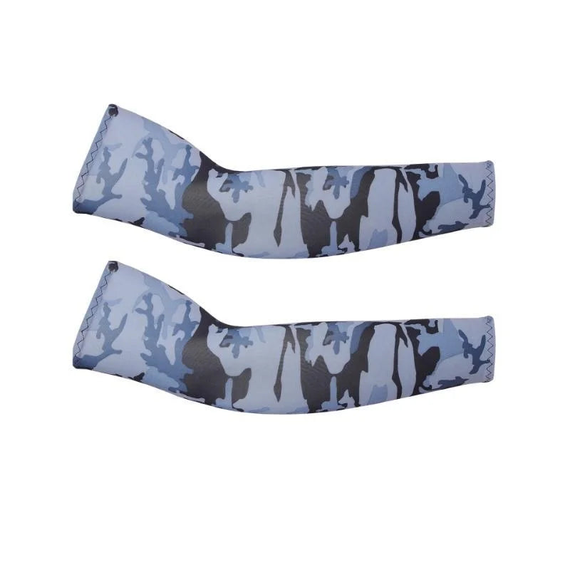 Pair of unisex cooling arm sleeves featuring a camouflage pattern for UV protection