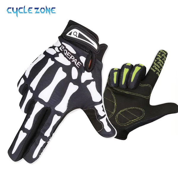 Black and white full finger anti-slip cycling gloves shown against a white background.