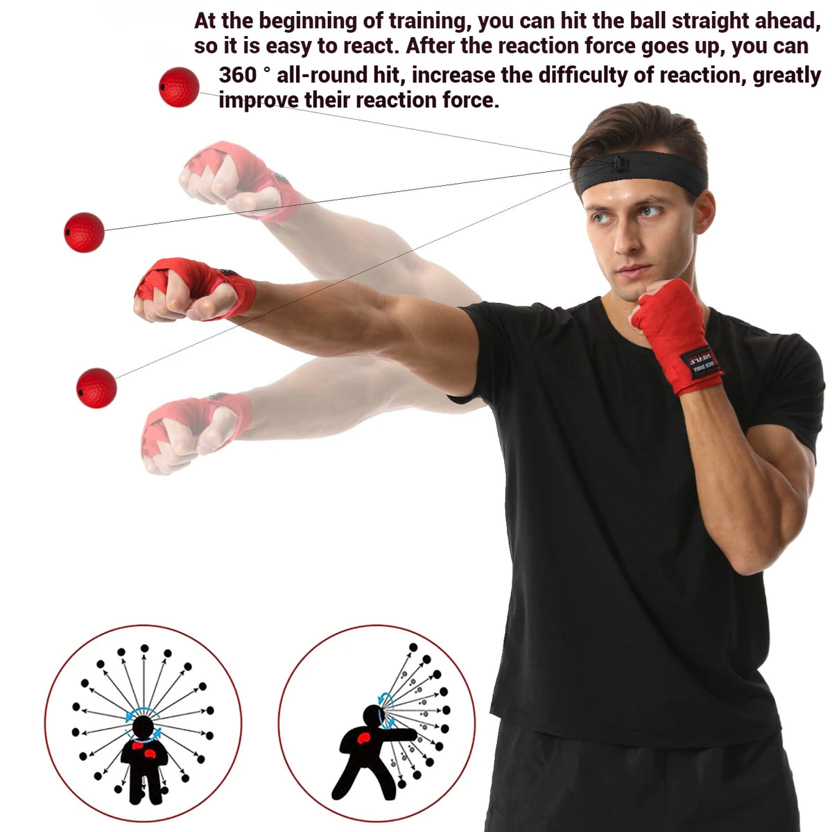 Un homme démontre le coup droit d'une balle lors d'un entraînement de fitness, montrant la force réactionnelle.