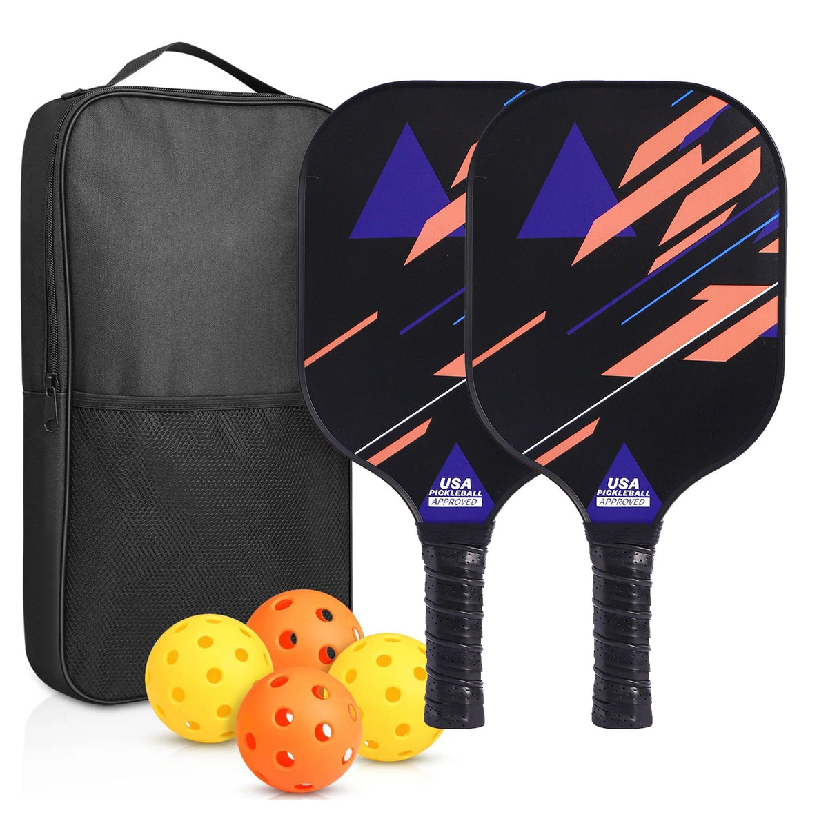 2-Piece Fiberglass Pickleball Paddle Set with 4 Balls for Beginners