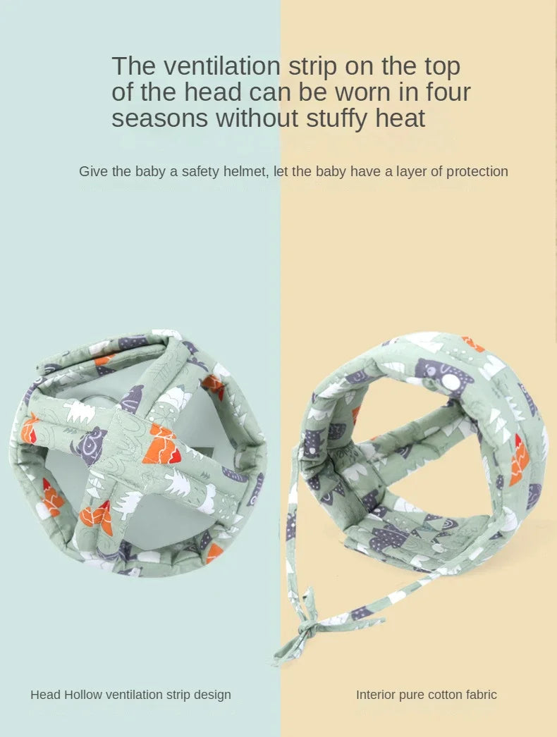 A soft adjustable safety helmet with a ventilation strip design made from interior pure cotton fabric.