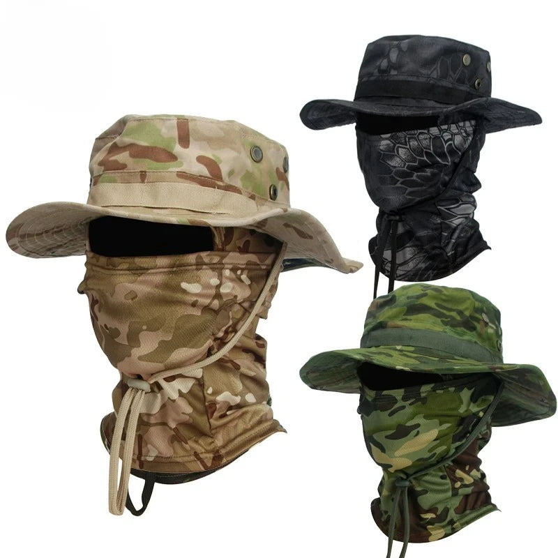 Camouflage Boonie Hat with Attached Face Mask