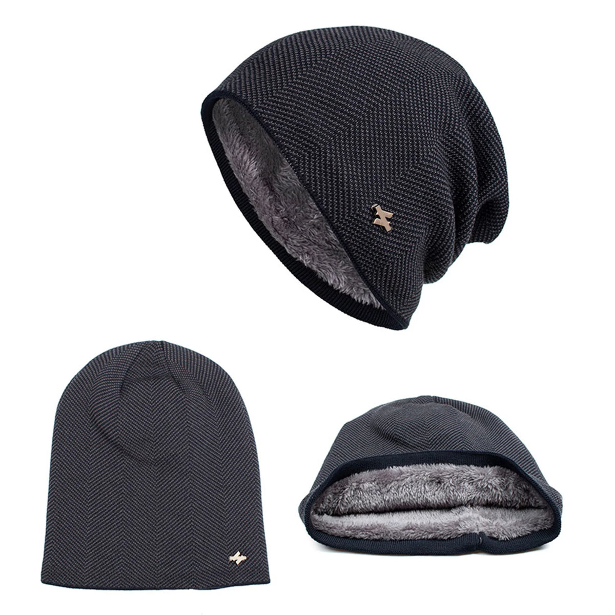 Fleece-Lined Knit Beanie Winter Hat
