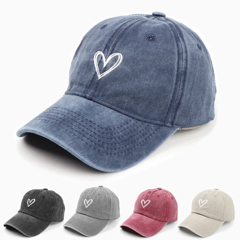 Peach Heart Embroidered Baseball Cap
