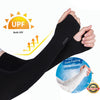 Black ice silk anti-UV arm sleeves being worn on an arm.