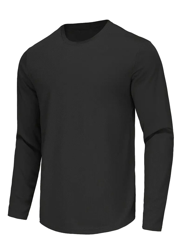 Schwarzes Funktions-T-Shirt mit Quick-Dry, Langarm, von vorne gezeigt.