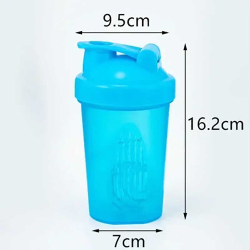 A bright blue leakproof protein shaker bottle with a screw-on cap, shown against a white background.