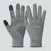 A pair of gray sports football gloves shown against a light background.