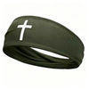 Black athletic sweat headband with a white cross design.