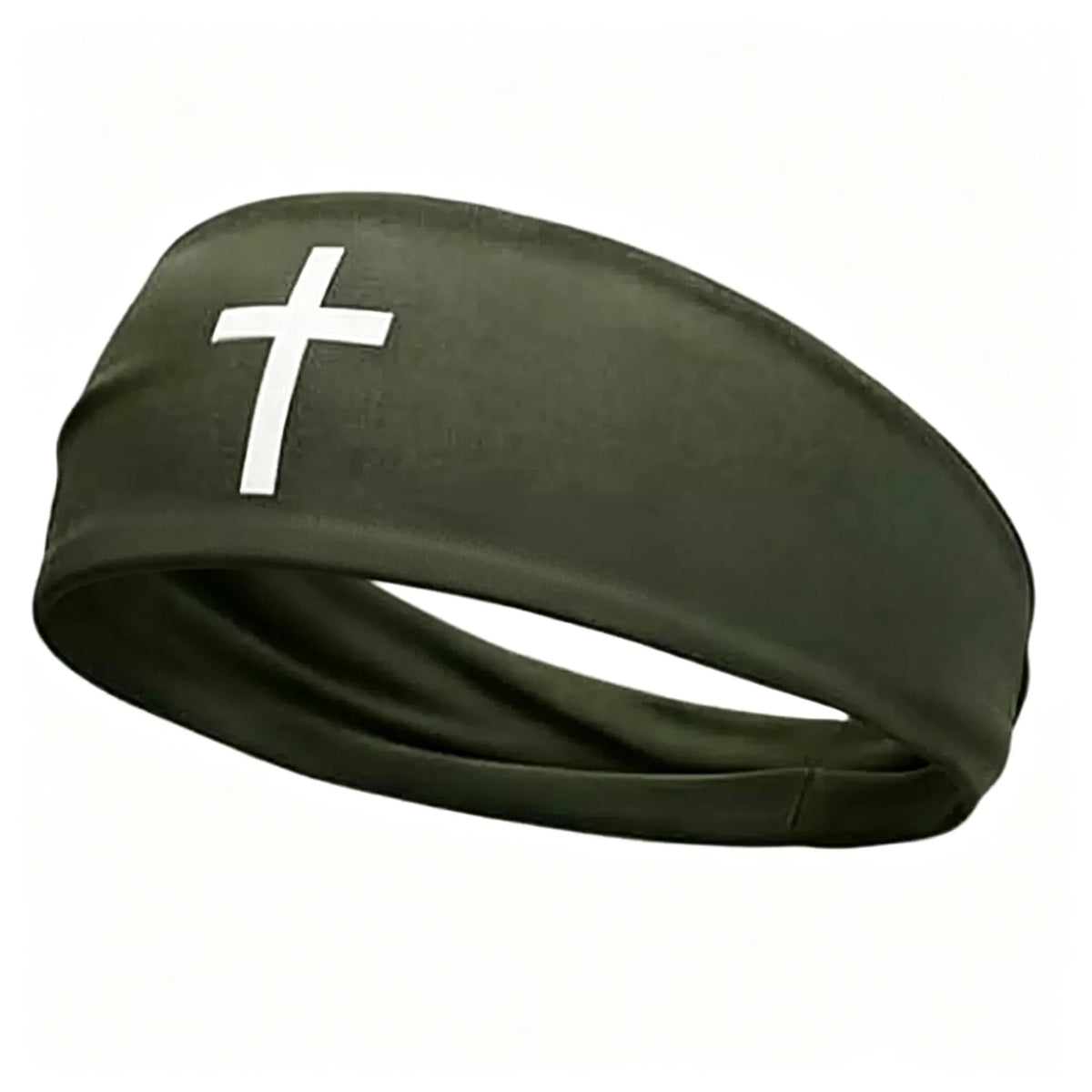 Black athletic sweat headband with a white cross design.