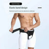 A person wearing a black elastic band design support belt for waist adjustment.