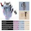 Comparison chart showing features of a water bottle carrier bag against another product.